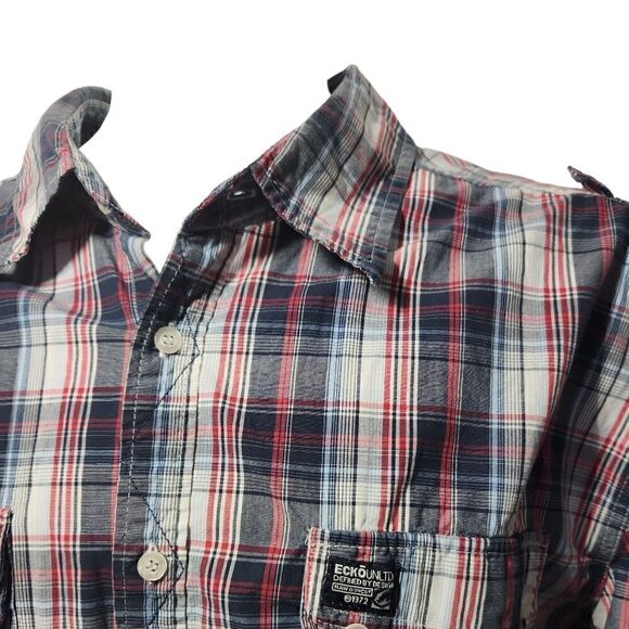 Ecko Unltd Button Front Shirt Blue Red Plaid Mens Size XXL - Picture 6 of 11